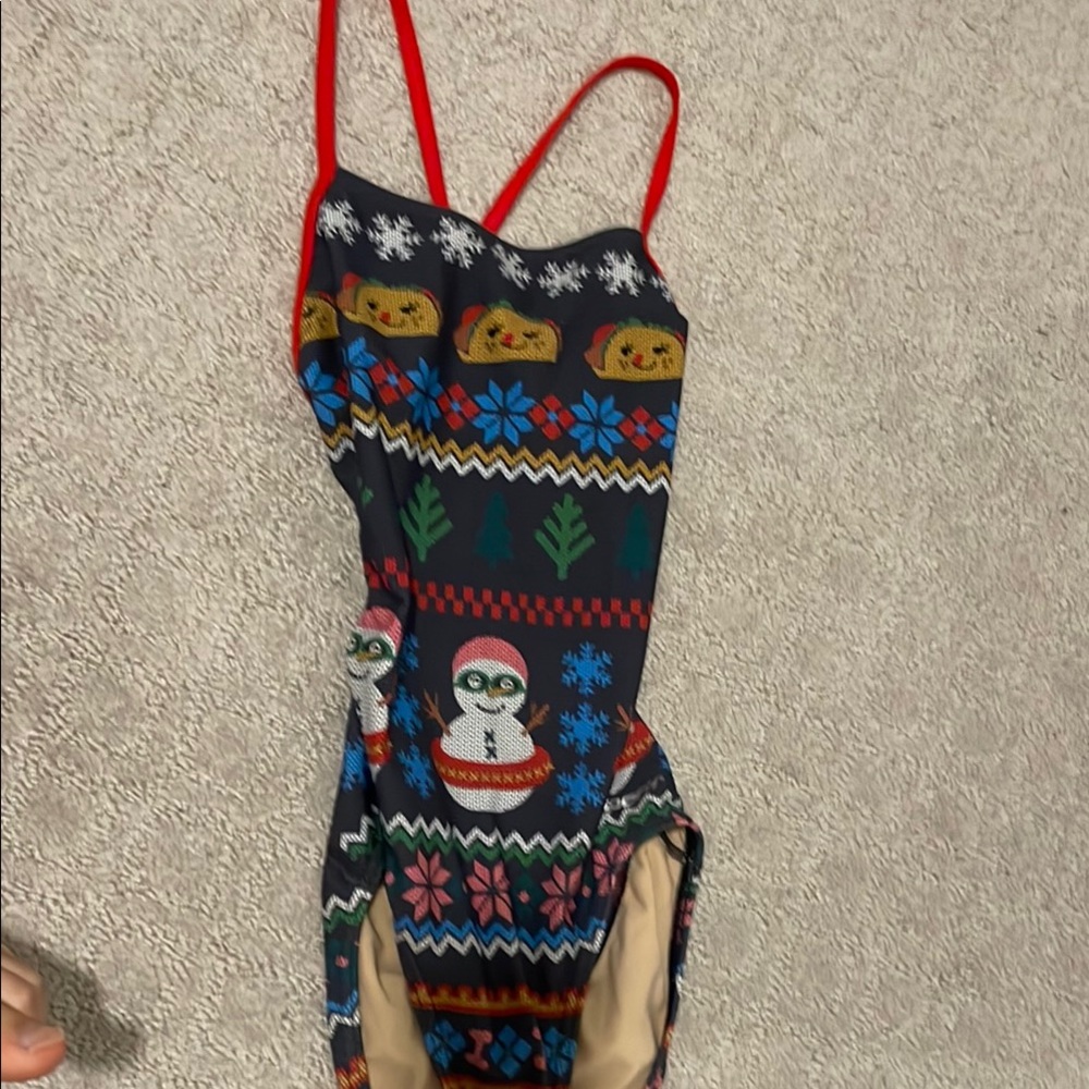 Christmas Festive Patterned One Piece - Red and Black